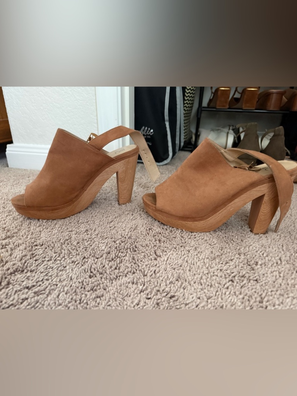 New York & Company Brown Suede Platform Mule Heels